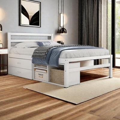 Full Size Wood Platform Bed With Removable Storage Shelves BuiltIn Two Storage Drawers For Added Convenience