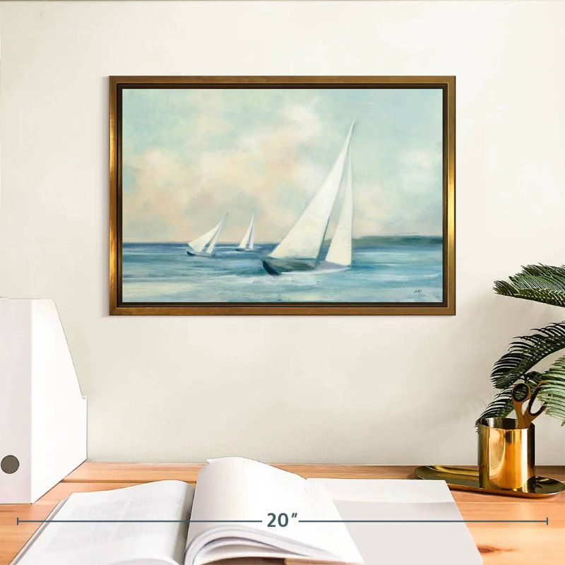 Voiliers au lever du soleil, Cadre flottant doré, 13 po x 9 po