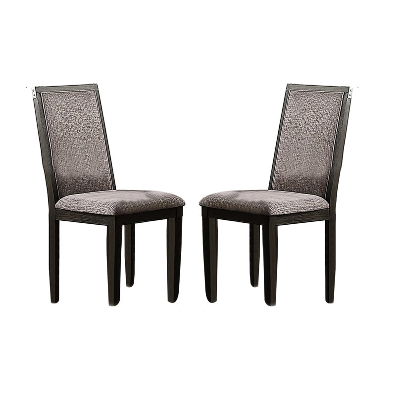 Contemporain, gris, 2 chaises de salle à manger, tissu d'ameublement, coussin en mousse, bois d'hévéa gris foncé, dossier solide, style classique de chambre, rembourré,