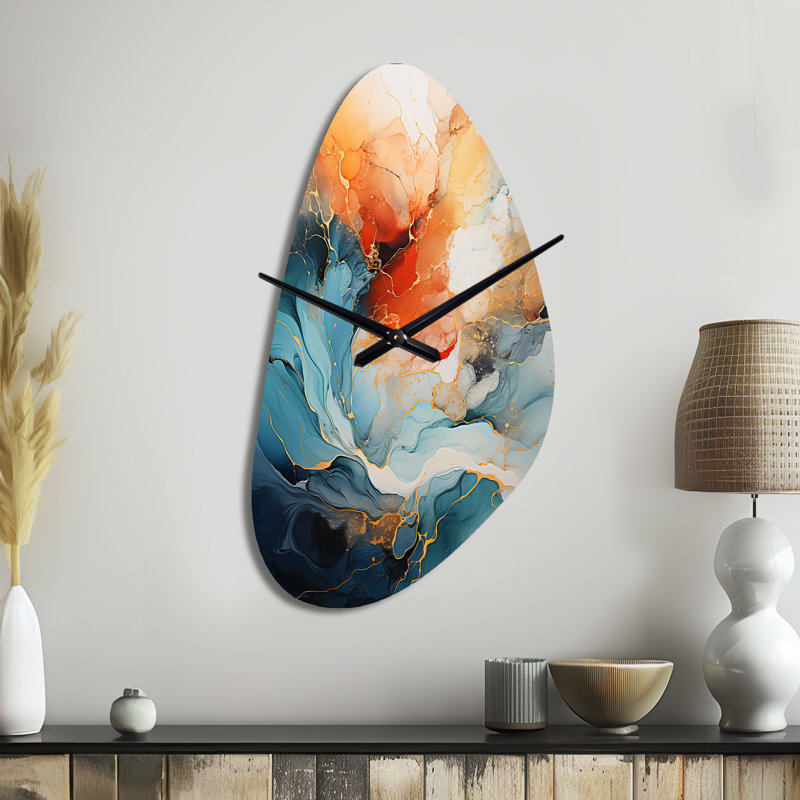 Horloge murale abstraite audacieuse orange sarcelle Flow Collage II - Dams, Grand