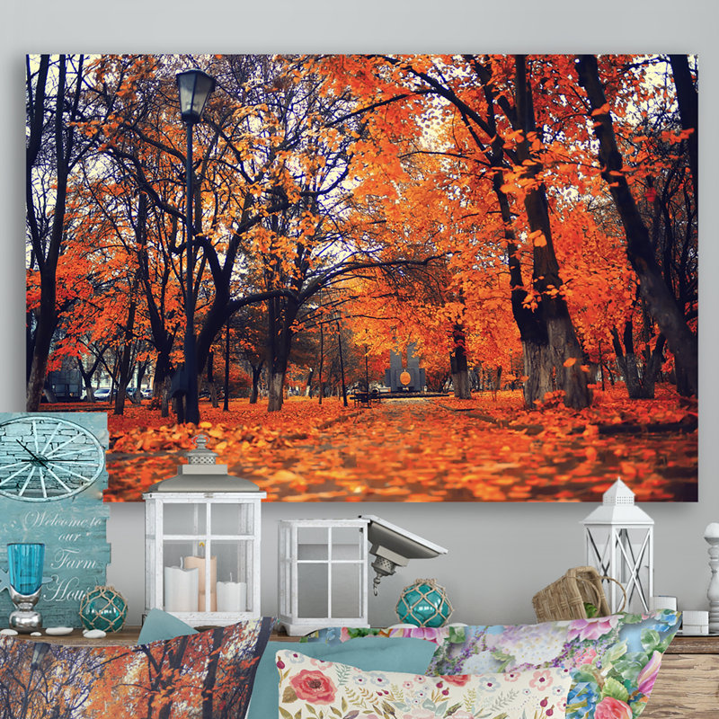 Mystic Orange Fall Forest - reproduction d'art sur toile traditionnelle, H 16 po x l 32 po x P 0,1 po, Toile tendue
