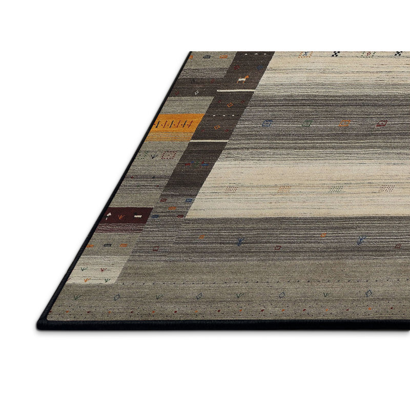 Tapis contemporain gris / olive Gellért, Rectangle 5 pi x 7 pi