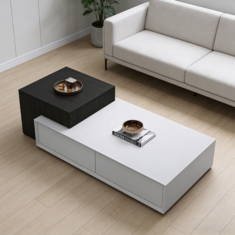 Ensemble de tables basses avec 4 tiroirs Simple Living, Blanc/Noir