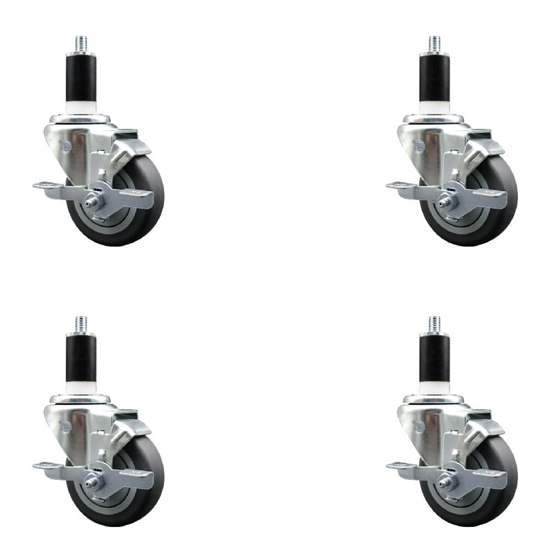 Ensemble de roulettes extensibles pivotantes en caoutchouc thermoplastique de 3,5 pouces de 1 3/8 po avec frein SCC