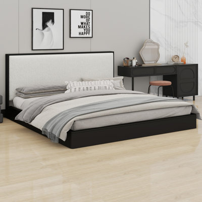 Sturdy Wooden Platform Bed with Upholstered Headboard