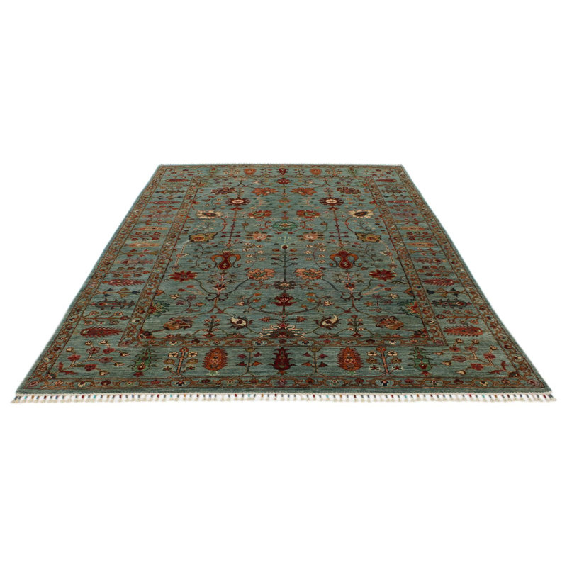 7x10 Light Blue and Multicolor Turkish Tribal Rug