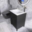 Meuble-lavabo 24 po avec évier - panneau de fibres à densité moyenne et bois d'hévéa, 3 tiroirs, armoire avec tablettes réglables-1446835539