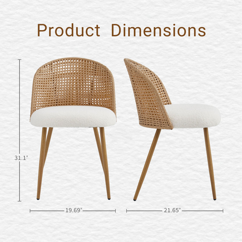 Chaises de salle à manger confortables, boho moderne en métal de rotin pour la cuisine