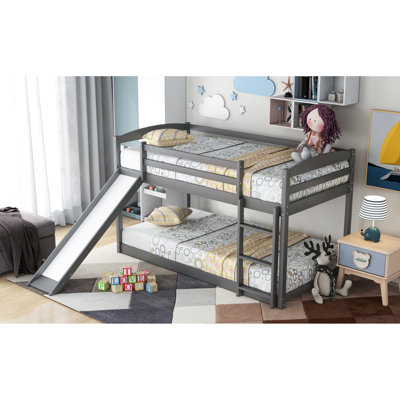Gray Twin Over Bunk Bed With Safe And Construction - Ideal For Active Horizontal Slats Built-In Easy Access