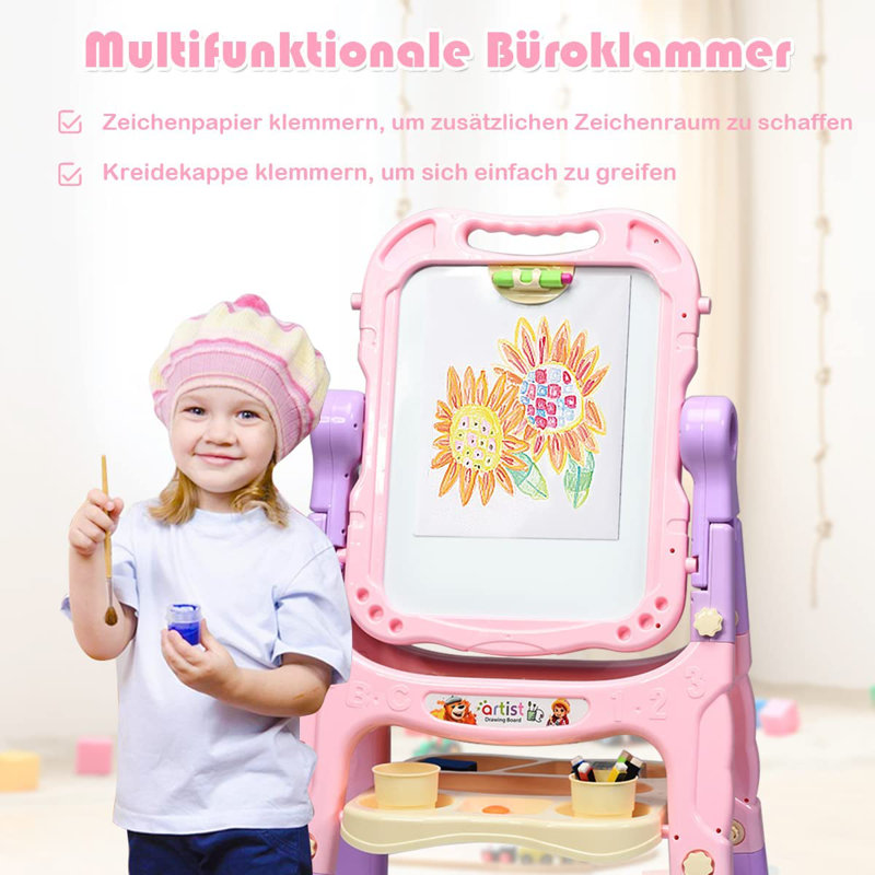 Hermione Zoomie Kids Folding Plastic Board Easel, Pink