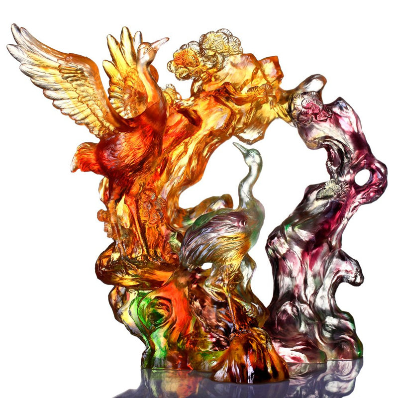 LIULI Crystal Bird, Cranes Sculpture | Infinite Eternity (Amber / Purple)