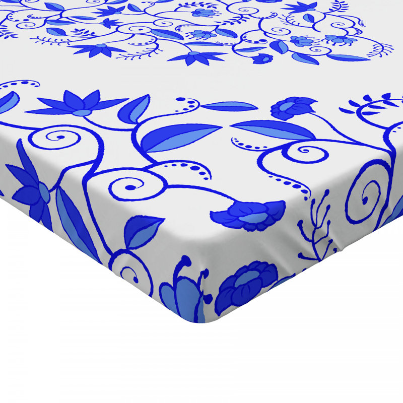 Microfiber Fitted Sheet, Twin Fitted Sheet, Azure Blue Floral