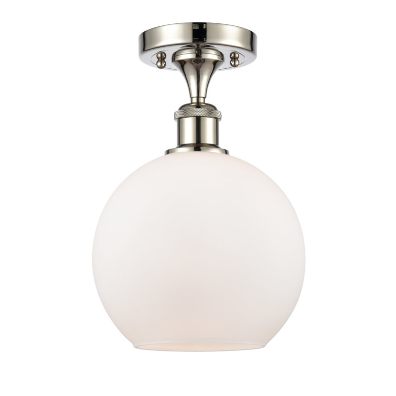 Plafonnier semi-encastré 1 lumière 8 po Cindi, Blanc mat, Ampoule non incluse, Nickel poli
