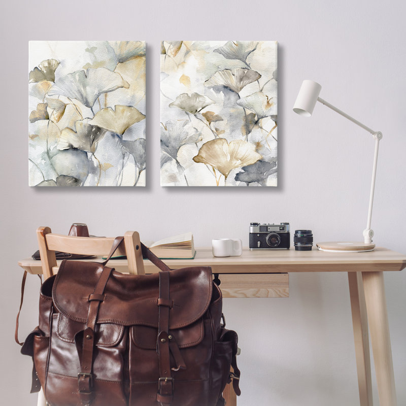  «Gingko Leaves in Layers», ensemble de 2 toiles murales par Carol Robinson, H 30 po x l 24 po
