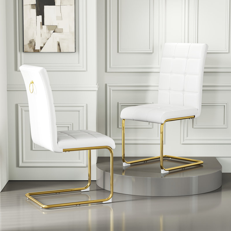 Chaises de salle à manger rembourrées modernes en similicuir (ensemble de 4), Doré, Blanc