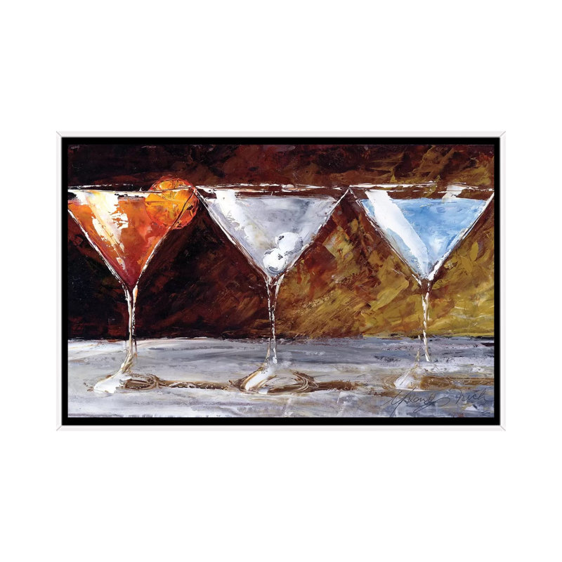 Three Martinis by Malenda Trick - Painting on Canvas, 66.04 cm H x 45.72 cm W, White Framed
