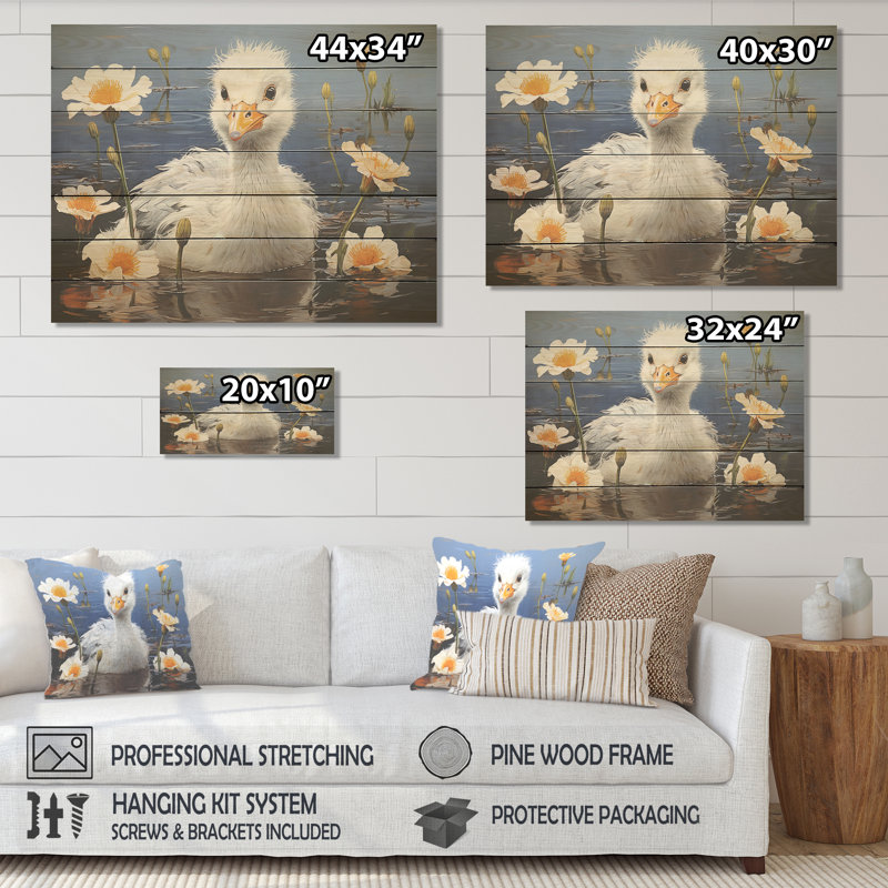 «Duck Swim I» bleu et blanc - animal canard sur bois, H 34 po x l 44 po x P 0,78 po