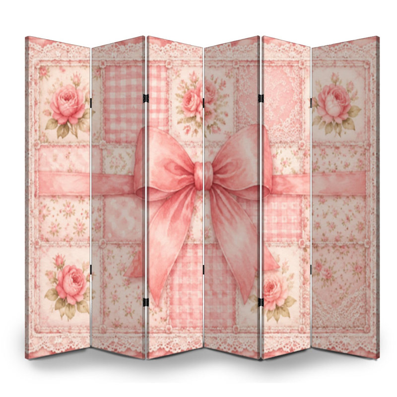Cloison pliante à 6 panneaux avec paravent à motif d'aquarelle et de roses, null, null