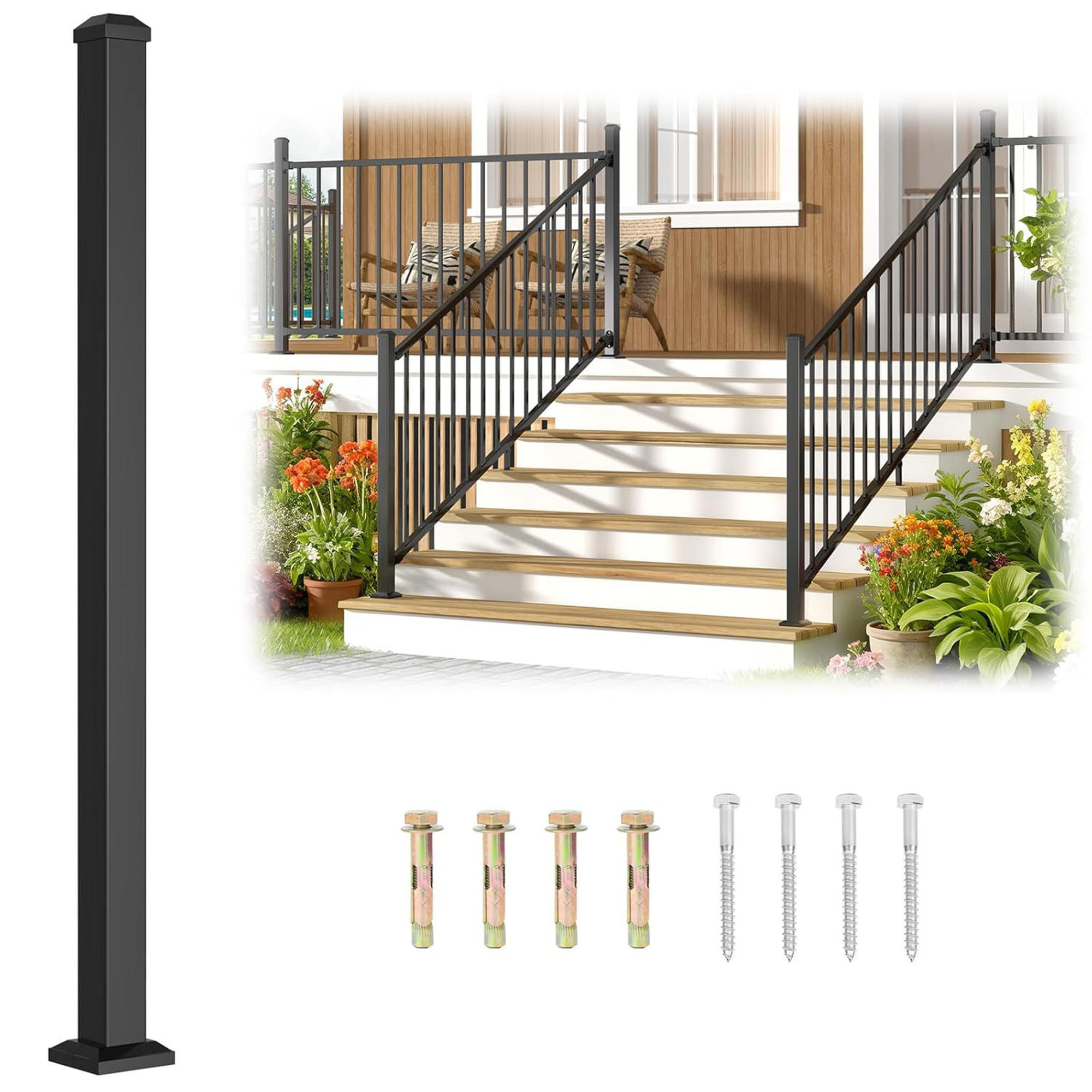 Huahui 2 Pack 39In X 2In X 2In Aluminum Deck Post, AAMA 2604 Textured