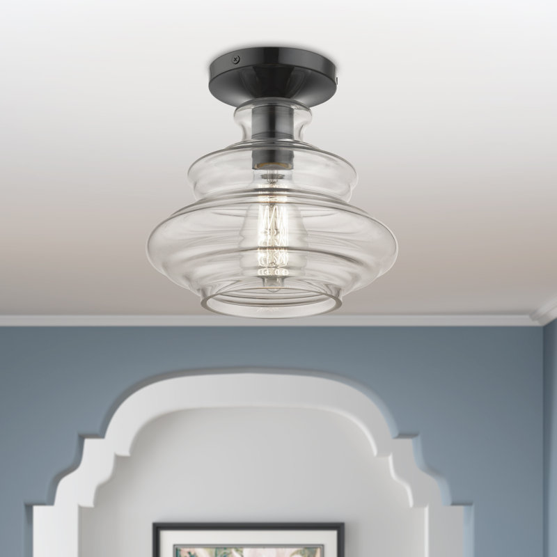 Vilas Glass Semi Flush Mount, Shiny Black