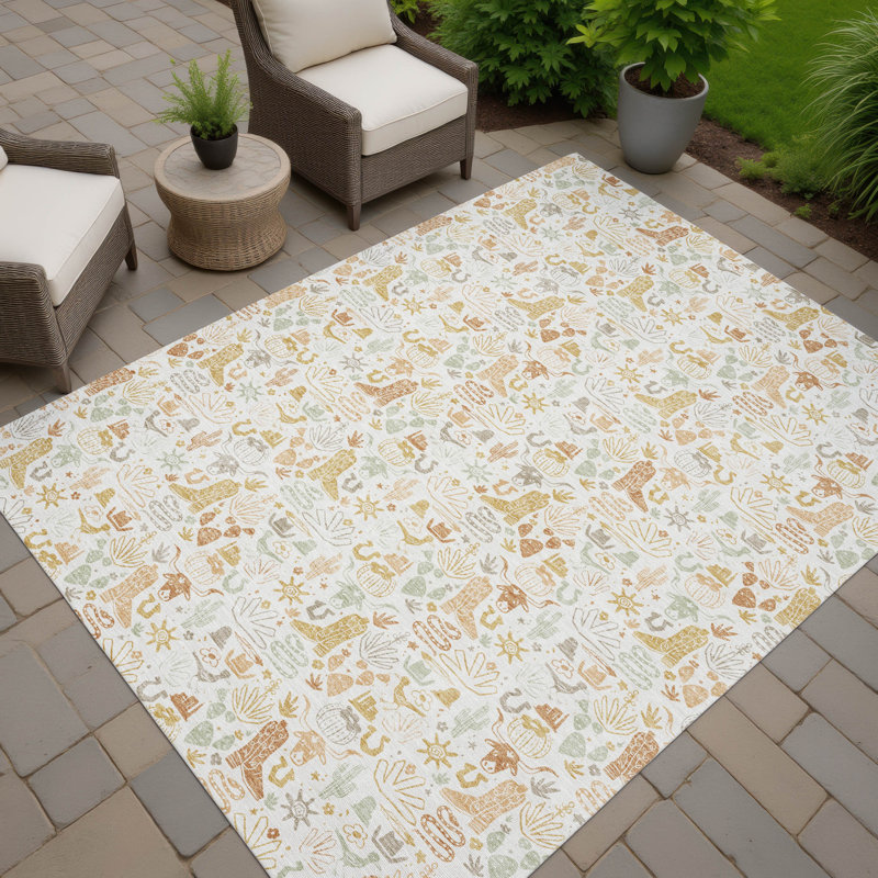 Machine Washable Indoor/Outdoor Chantille ACN2613 Novelty Rug, Ivory, 9' x 12'