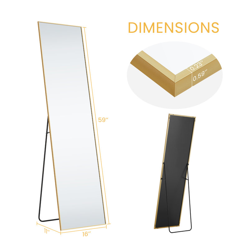 Metal Framed Full Length Mirror, Gold, 59" x 16"