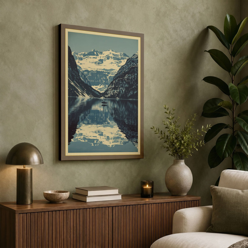 Mountain Lake Reflection Scandinavian - Wrapped Canvas, 18x12 - 45.7 x 30.5 cm, Cream Border