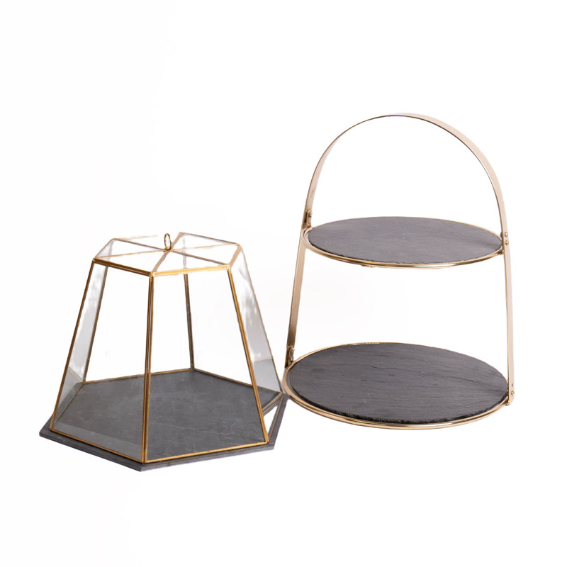 Artesà 2 piece Serveware Set with Glass Serving Cloche and Cake Stand 