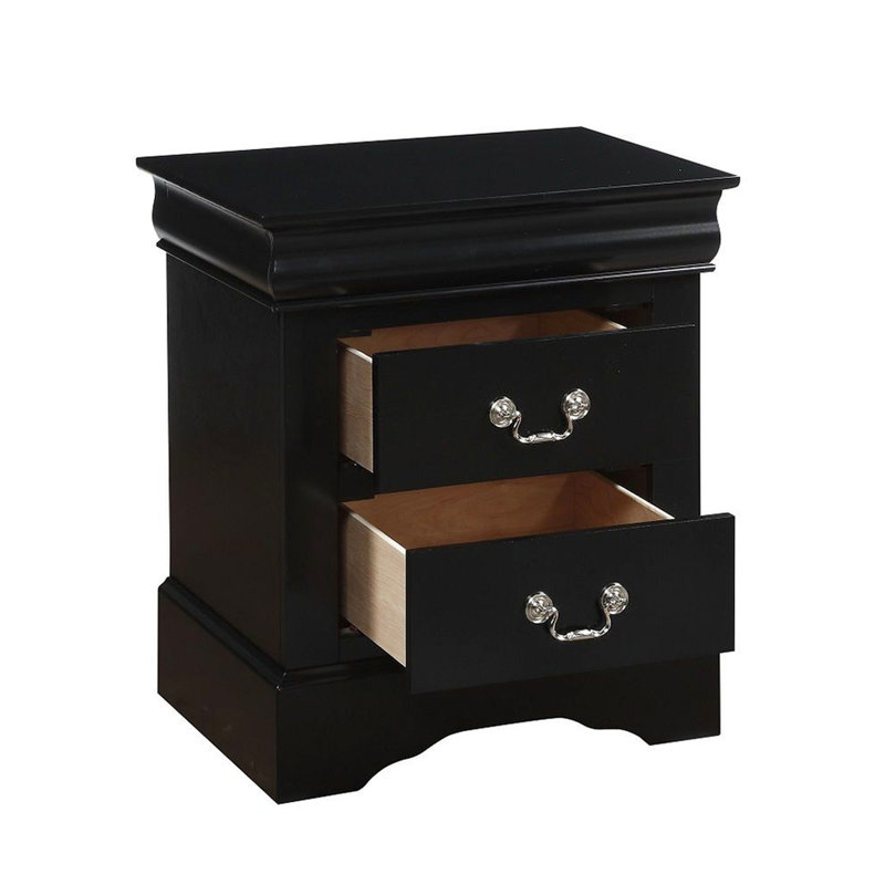 Table de chevet moderne avec 2 tiroirs noirs et poignée en métal brossé