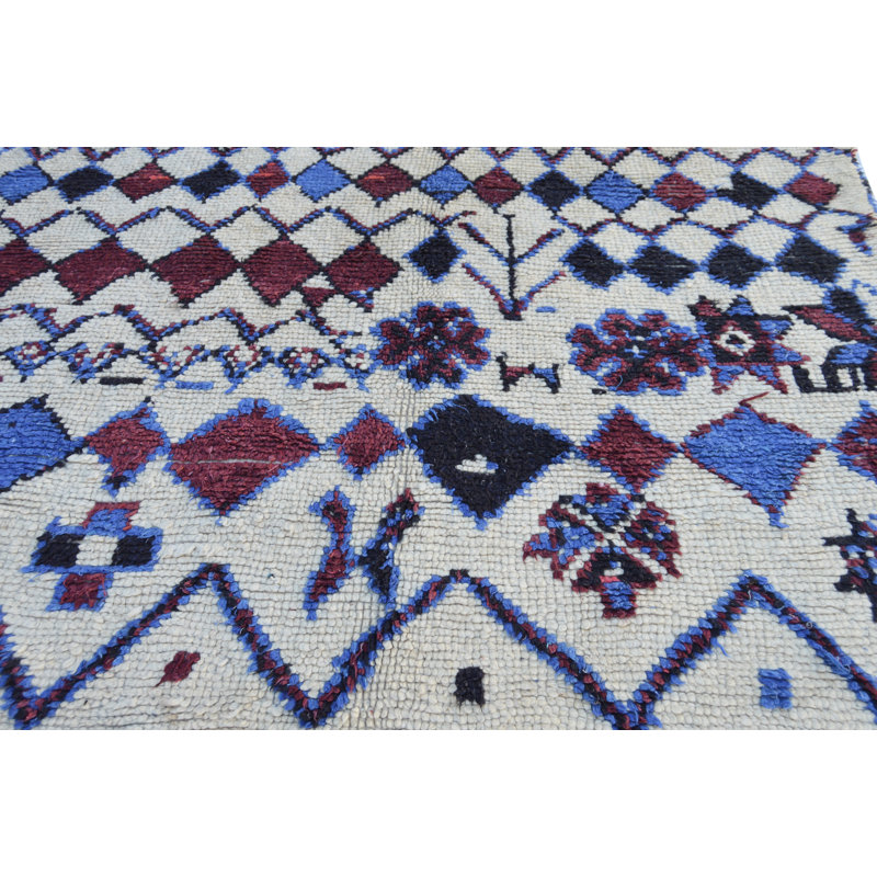 Tapis blanc cassé / marron / bleu One-of-a-Kind 4 pi 8 po x 8 pi 4 po années 1980