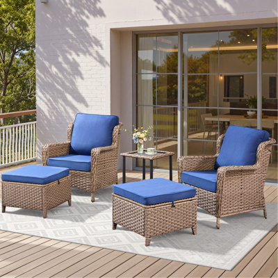 5-Piece Outdoor Lounge Chairs Set with Side Table and Ottomans, Patio Lounge Chairs for Porch or Deck