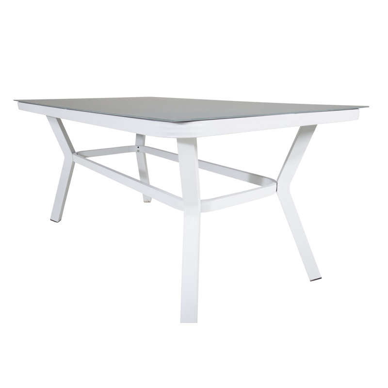 Varena Rectangular Glass Outdoor Dining Table, 74cm H x 160cm W x 90cm D, White
