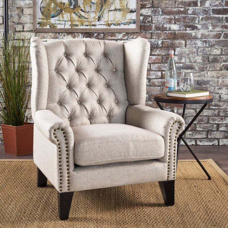 Magnifique chaise d'appoint - Tissu beige capitonné de façon captivante