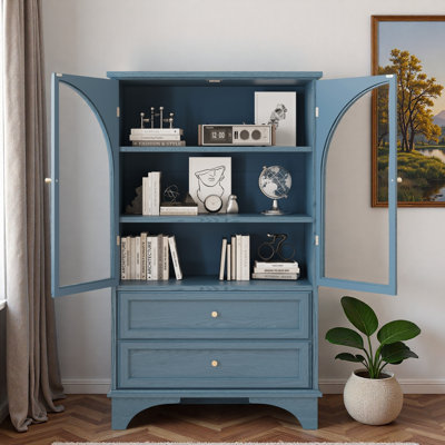 Armoire de rangement vitrée avec 2 tiroirs et tablettes réglables