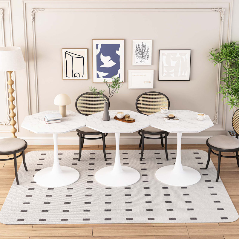 Modern Octagonal Coffee Table With MDF Table Top & Metal Base, White