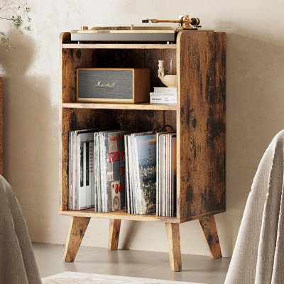 Record Player Stand With Storage And Charging Station, Turntable Stand With USB Ports & AC Outlets, Vinyl Record Holder With Metal Divider For Living Room, Bedroom