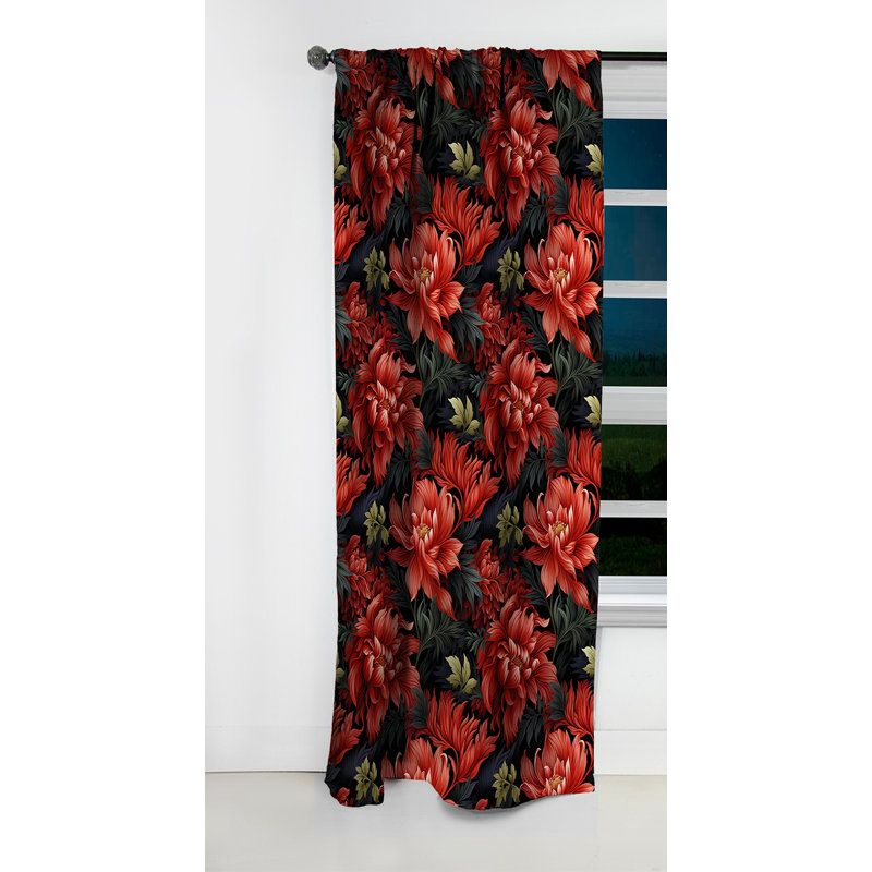 Mystic Red Damask Whispers I - Rideau damassé - Rideau occultant en velours - 1 panneaux, L 52 po x L 84 po