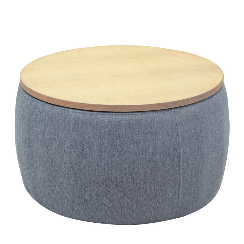 Round Storage Ottoman, 2 in 1 Function, Work as End table and Ottoman, Dark Gray
