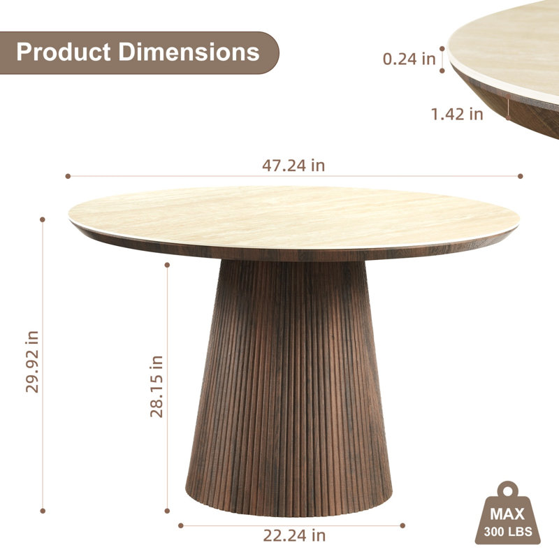 Adwin 4 - Person Dining Table Sets With 47.24" Round Table & 4 Boucle Upholstered Arm Chairs, 5 Pieces: Table, 4 Chairs