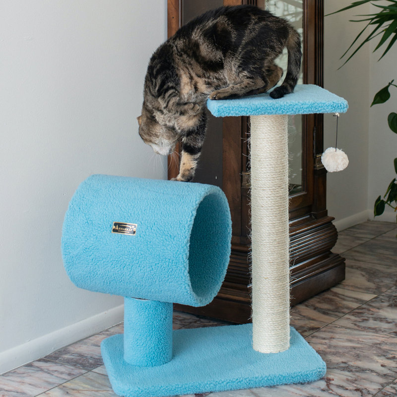 Sky Blue Cat Tree with Sisal Scratching Post and Tunnel