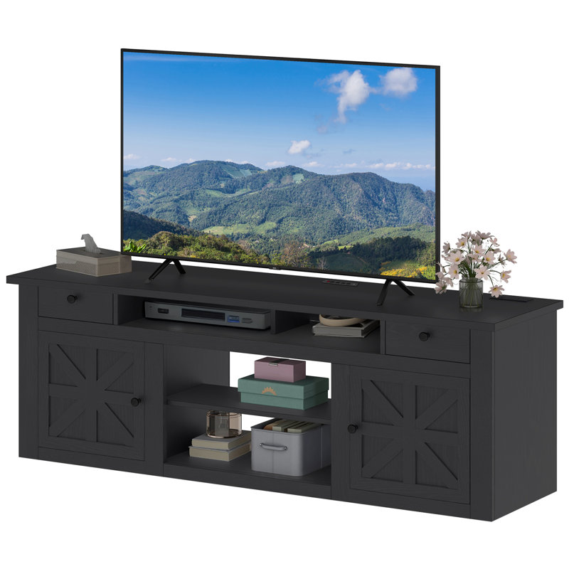 Meuble télé 70 po pour téléviseur de 80 po ou moins avec prise de courant, Noir, H 30 po x l 70 po x P 15,5 po