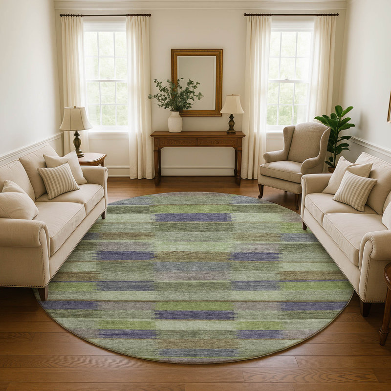 Premium Machine Washable Brennon AMF1628 Stripes Rug, Round 8'