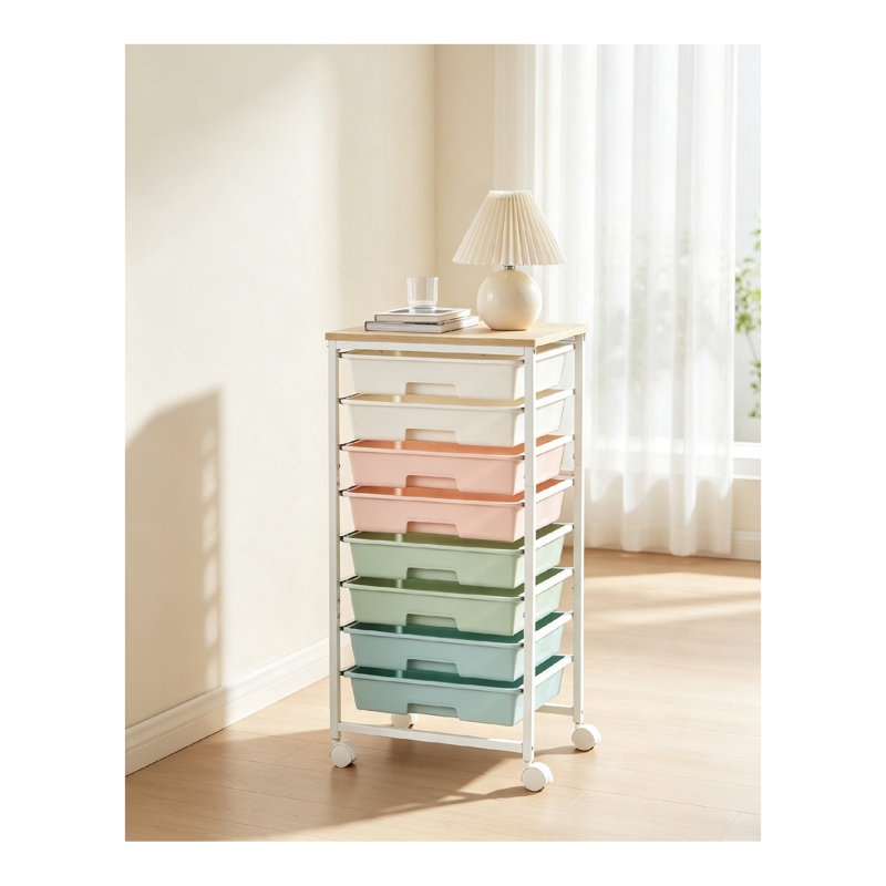 8 Drawer Storage Drawer, Green + White + Pink