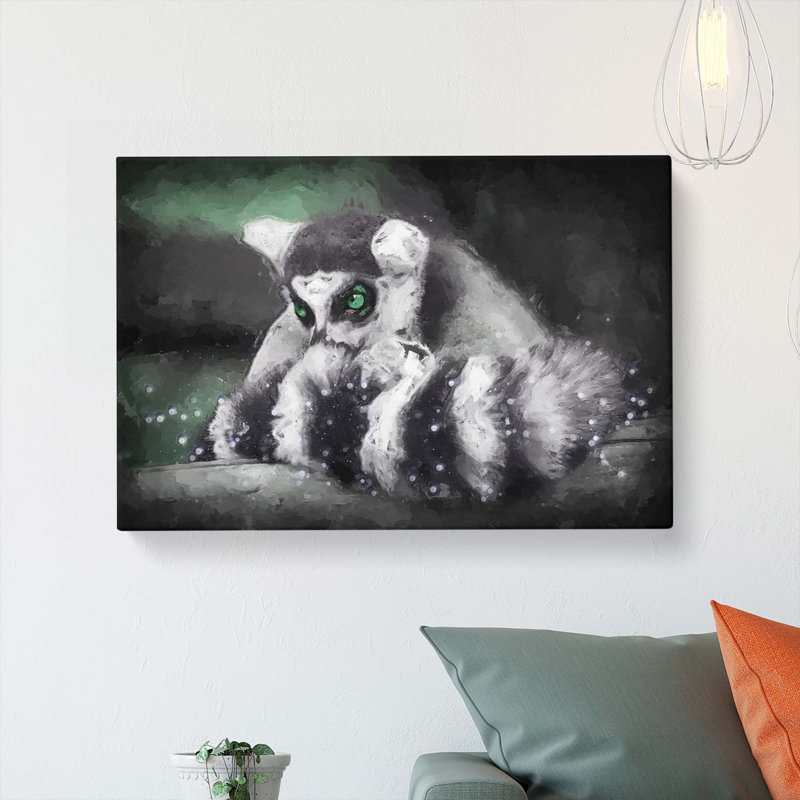 Ring-tailed Lemur In Abstract - Wrapped Canvas, 50cm H x 76cm W x 3cm D