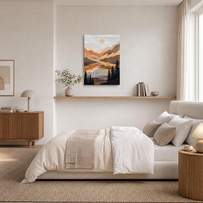 Tableau sur toile « Reflet du lac Wood Mountain avec des pins », H 24 po x l 16 po