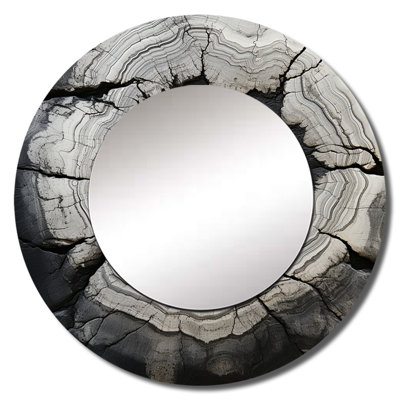 Grey Stone Geode Minimalism - Spiritual Stone Unique Wall Mirror, Traditional Round Mirror, Printed Metal Art