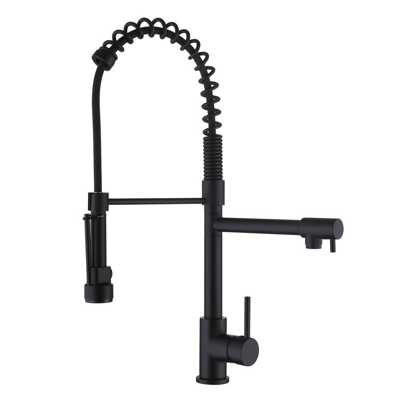 24.8" Modern 2-Function Single Handle Pull Down Kitchen Faucet With Pot Filler, Matte Black
