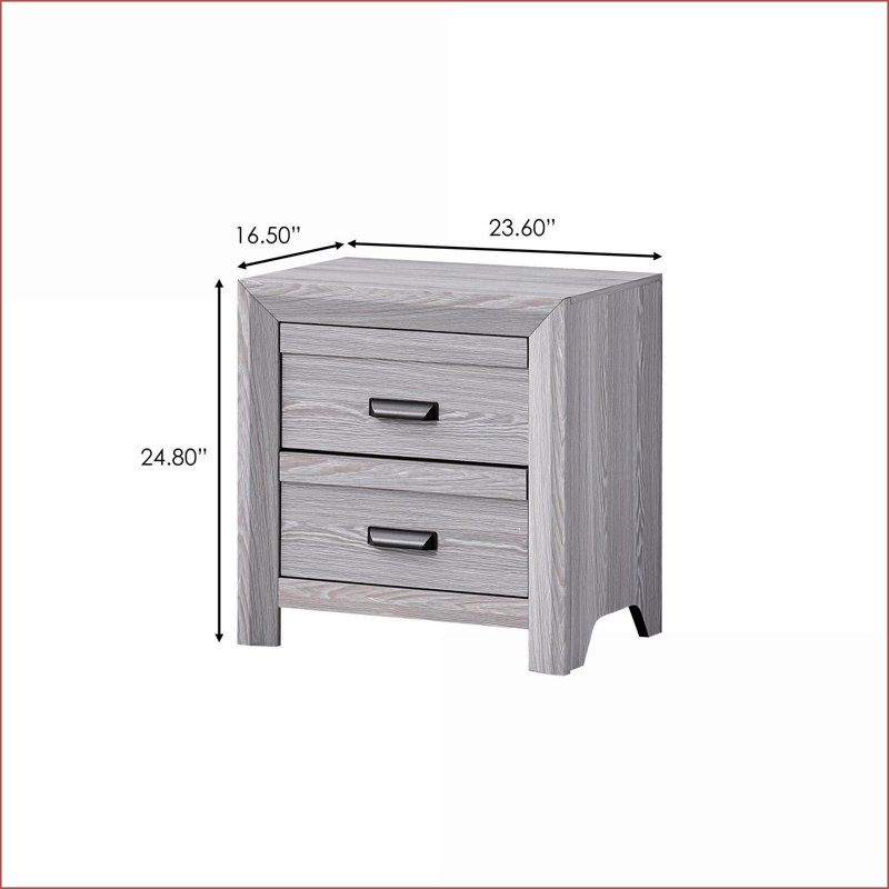 Table de chevet 2 tiroirs, Gris