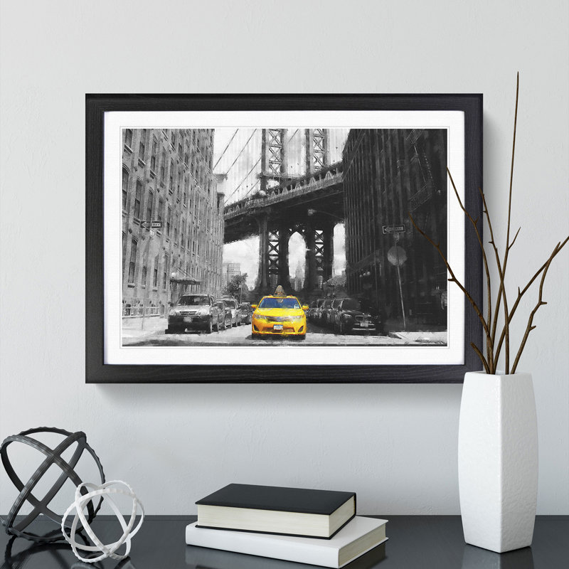 Yellow Taxi Cab Vol.1 - Framed Print, 48cm H x 65cm W x 2cm D, Black Framed