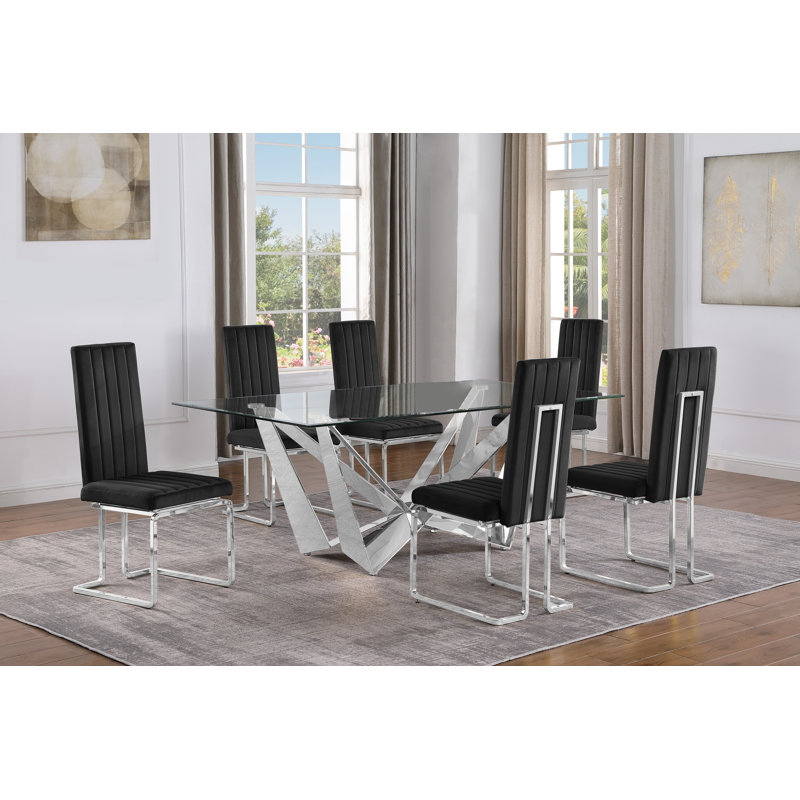 Ensemble de salle à manger Vineeth, 7, Noir / argent, Silver